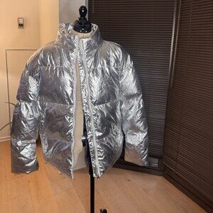 NA-KD Metallic Silver Puffer Jacket